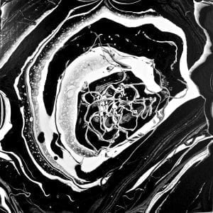 Acrylic abstract pour black & white on wood  18 x 18