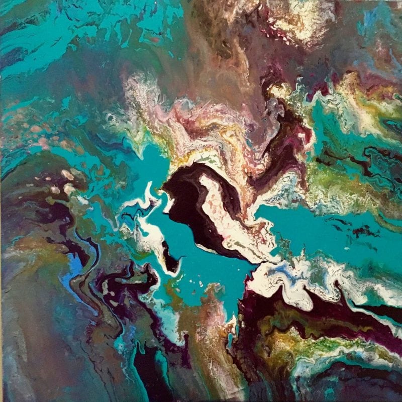 Acrylic pour painting on canvas.  48 x 48