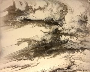 Storm Clouds Acrylic pour painting on wood panel. 30 x 30 black & white.
