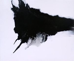 Black Hole Acrylic pour painting on wood panel. 36 x 36 Black & white