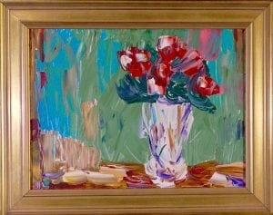 Acrylic impressionist floral painting on canvas.  16 x 12 framed.
