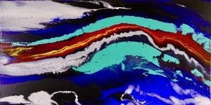 Fire in the Sky Acrylic pour painting on canvas. 36 x 18