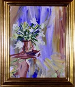 Acrylic impressionist floral painting on canvas.  16 x 20 framed.