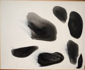 Acrylic pour painting on wood panel.  30 x 30 black & white.