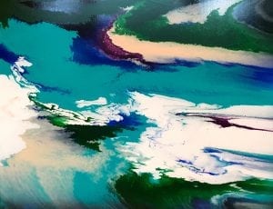 Acrylic pour painting on wood panel.  36 x 48